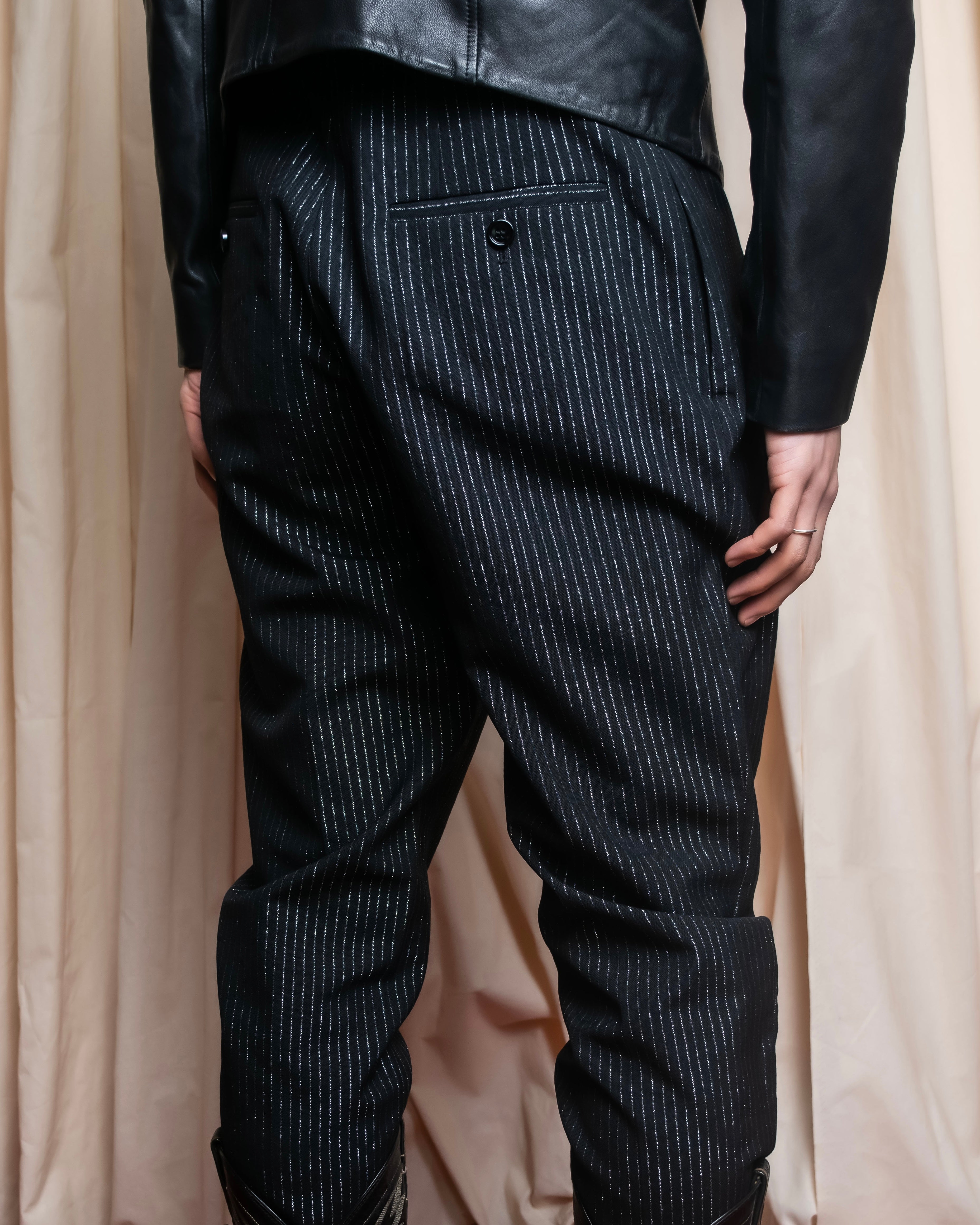 "CELINE" Shiny striped wide tapered slacks