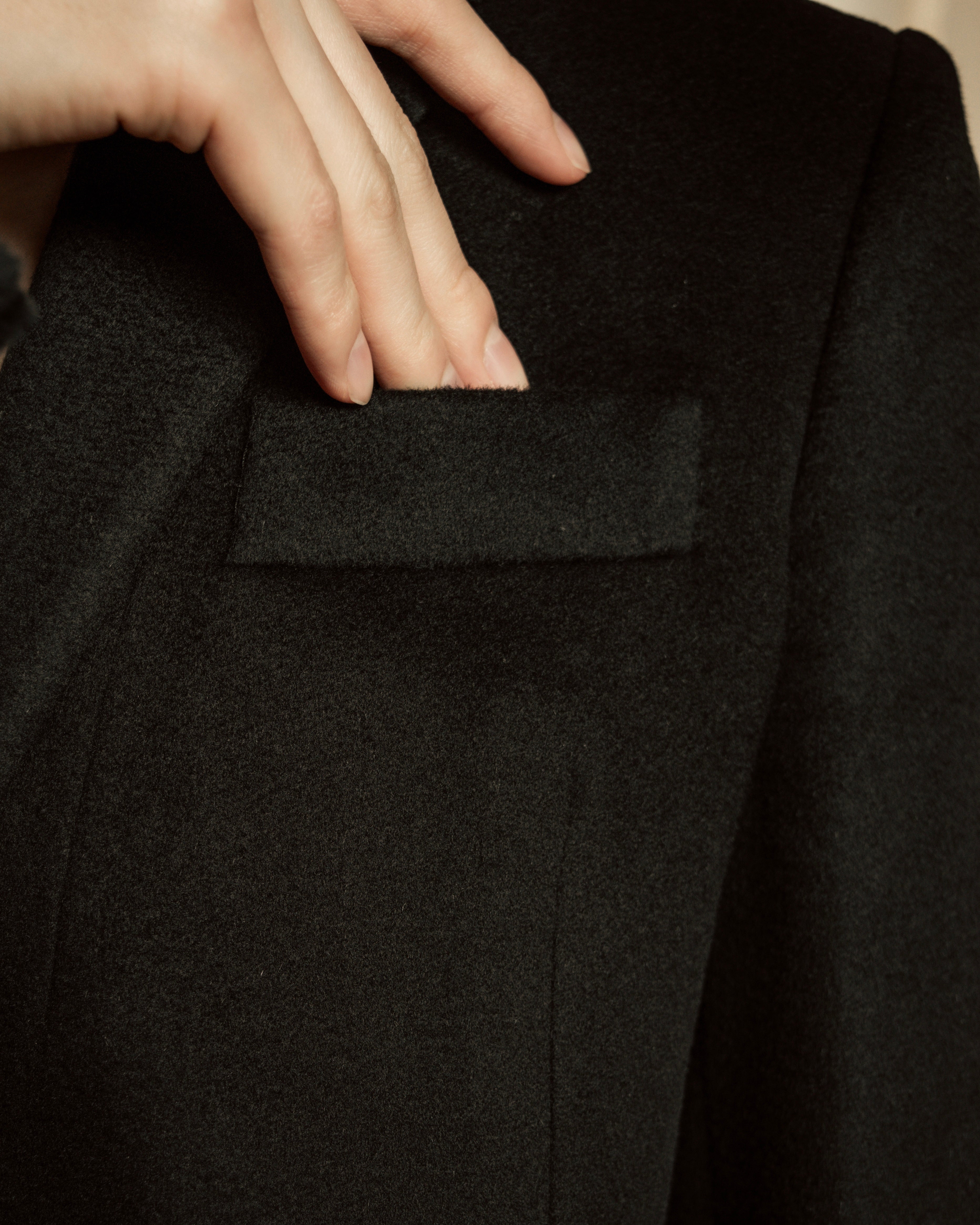 "GUCCI" Michele period solid black wool tailored coat