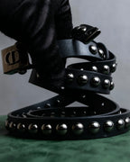 "Christian Dior" Silver stud detail narrow leather belt