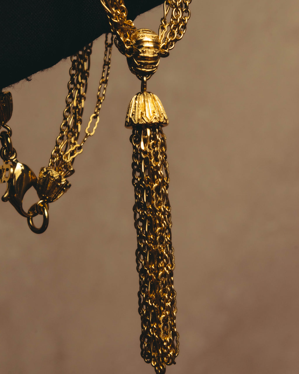 -SPECIAL- "Christian Dior" 80's-90's Multi-strand chain tassel gold necklace