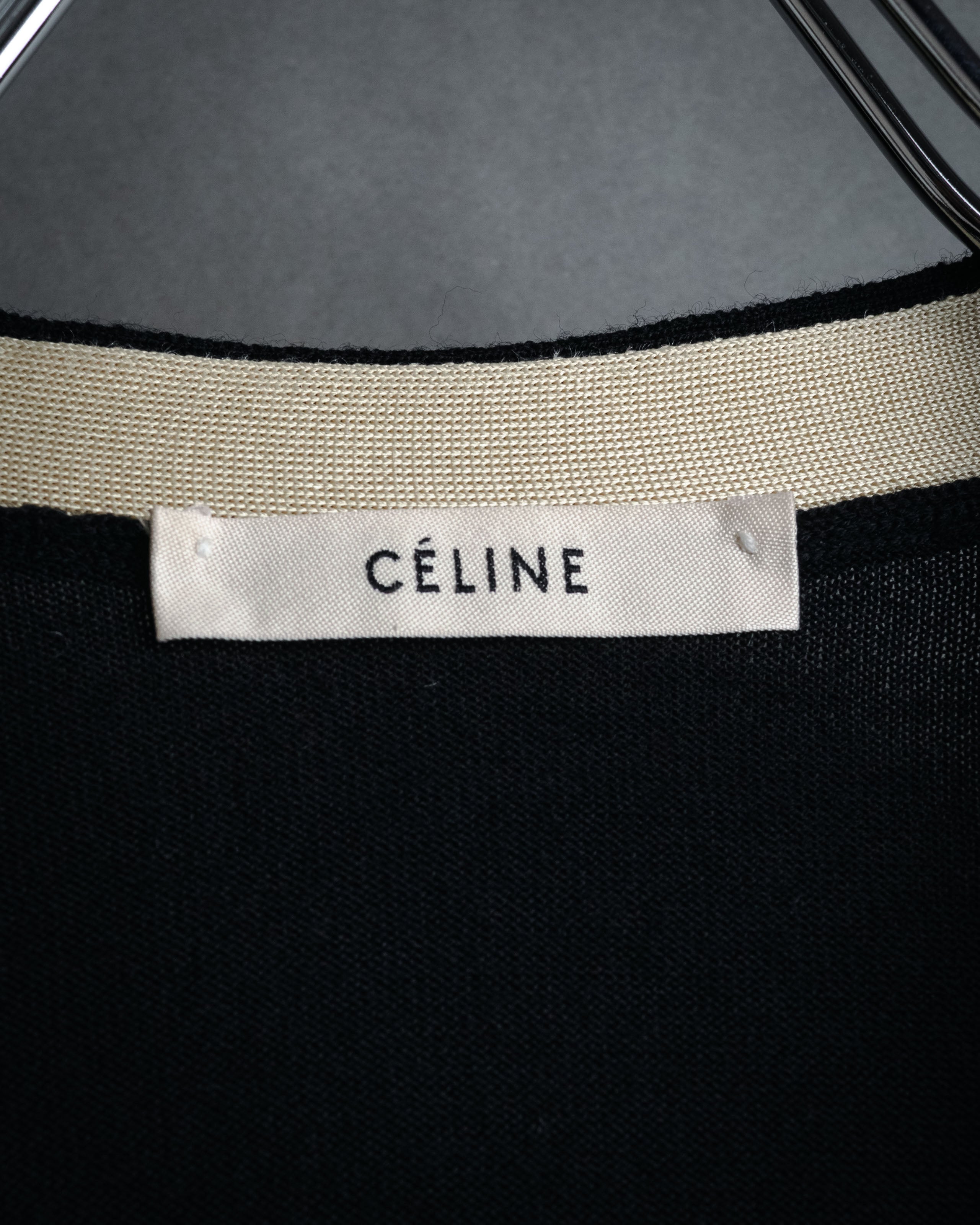 “CELINE” 2010’s Contrast placket wool silk cardigan