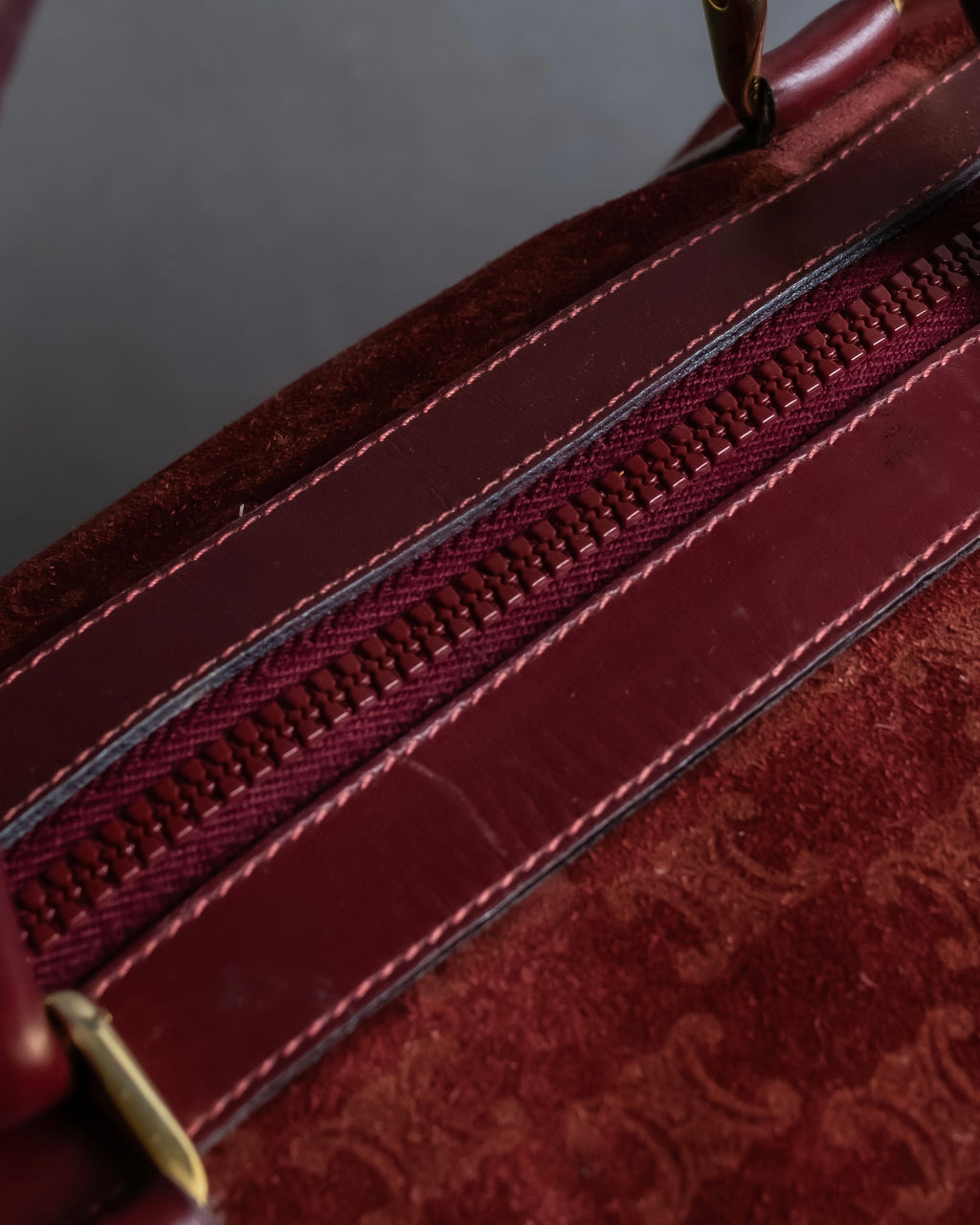 "CELINE" Triomphe motif Bordeaux color suede boston bag
