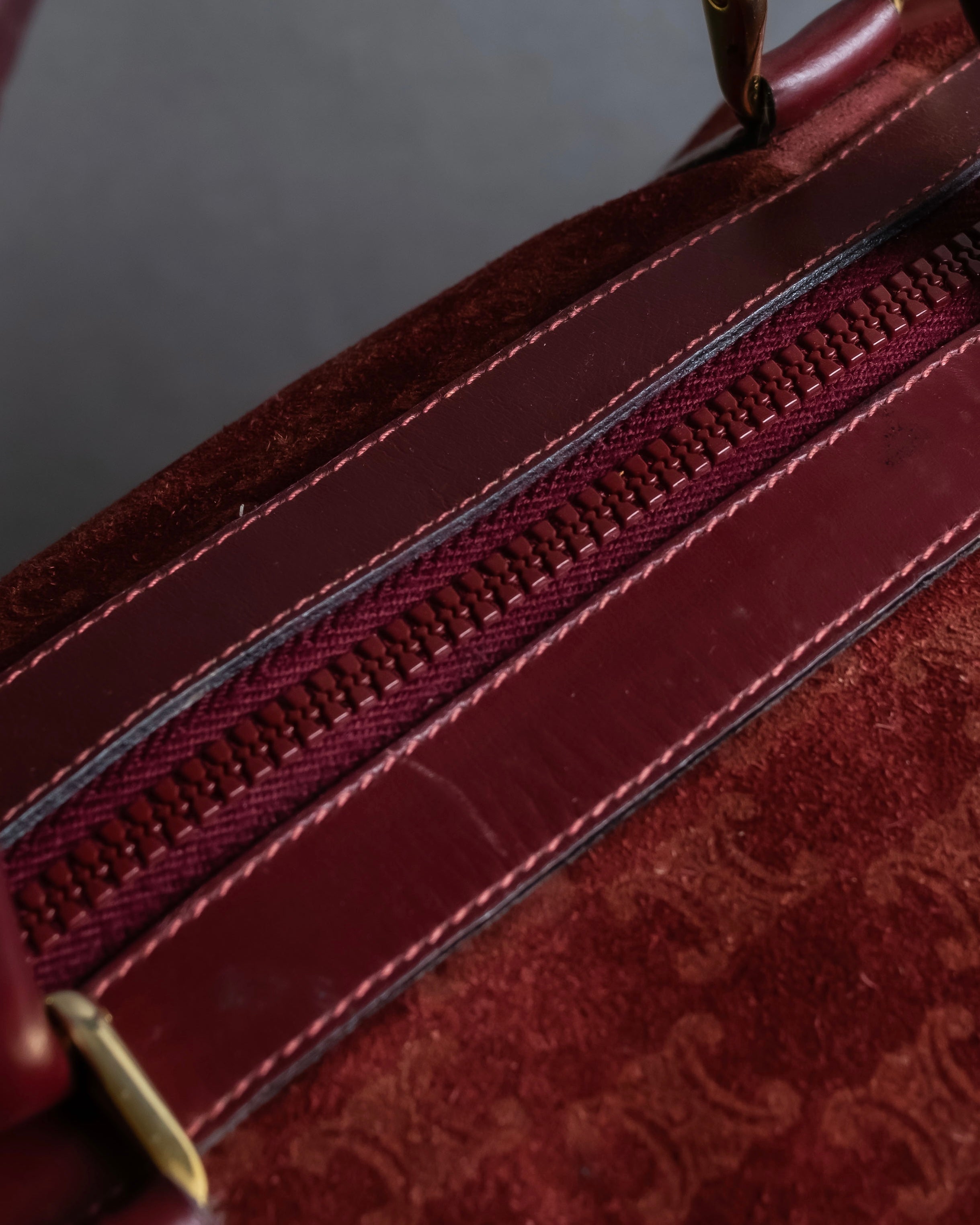 "CELINE" Triomphe motif Bordeaux color suede boston bag