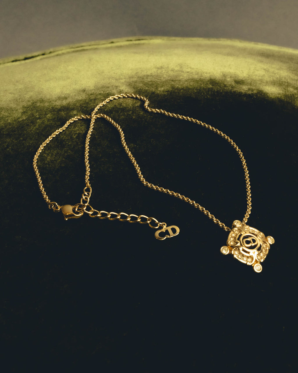"Christian Dior" 90's-00's Crystal cd logo pendant necklace