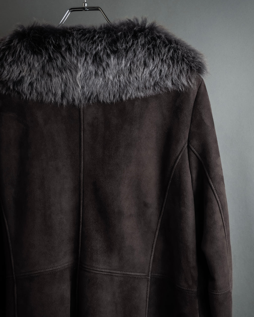 "NORTH BEACH" Smoky lamb fur design suede leather coat