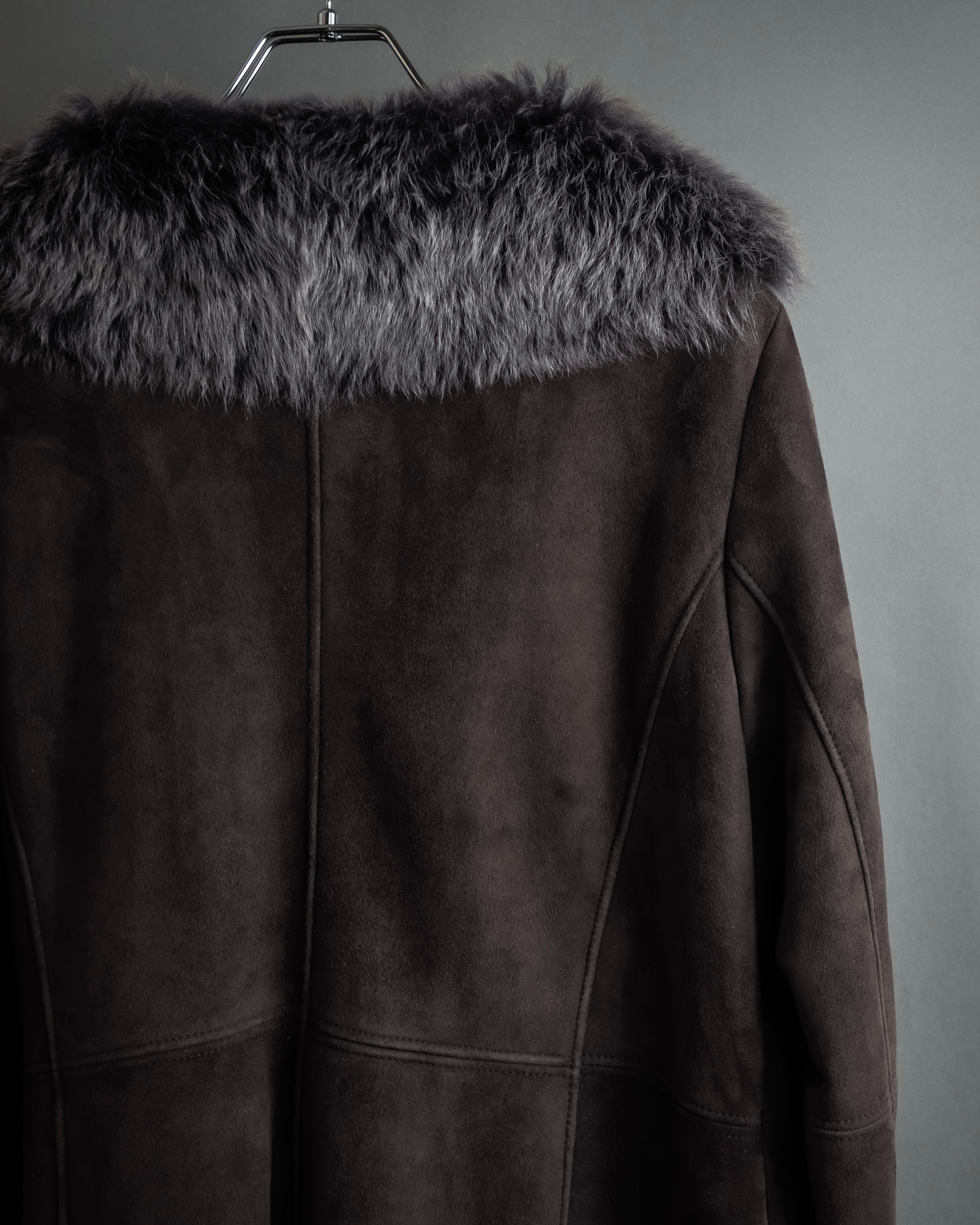 "NORTH BEACH" Smoky lamb fur design suede leather coat