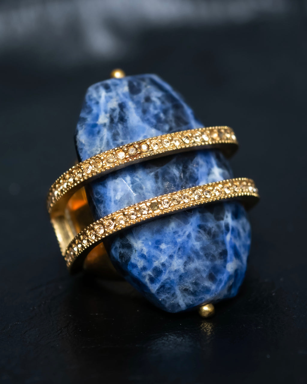 "Christian Dior" Sodalite Stone Gold Accent Ring