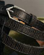 “SAINT LAURENT PARIS” 2010’s Lizard embossed narrow leather belt