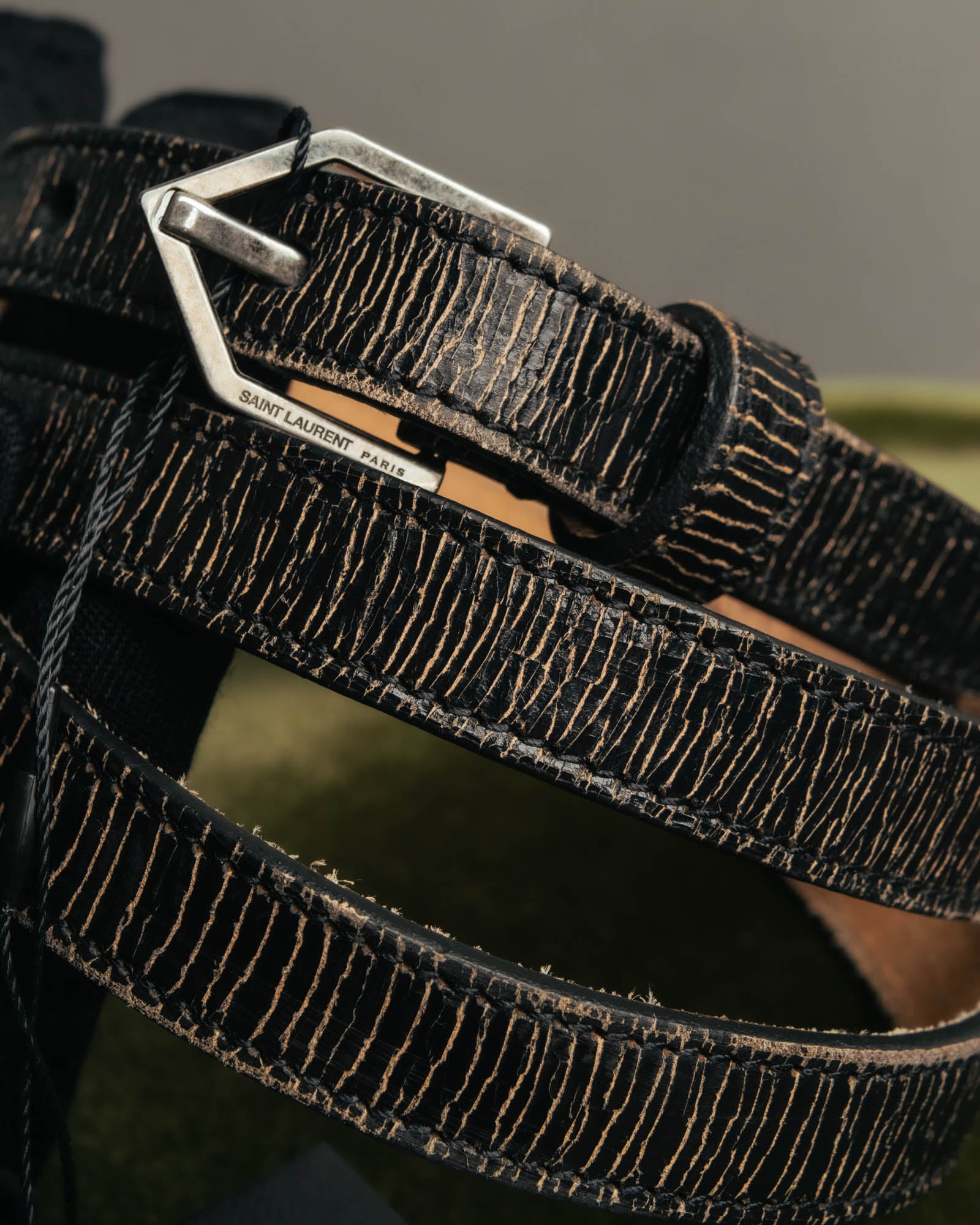 “SAINT LAURENT PARIS” 2010’s Lizard embossed narrow leather belt