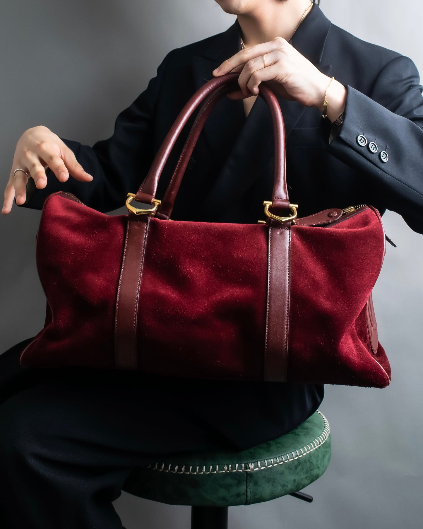 "Cartier" Beautiful red color velour boston bag