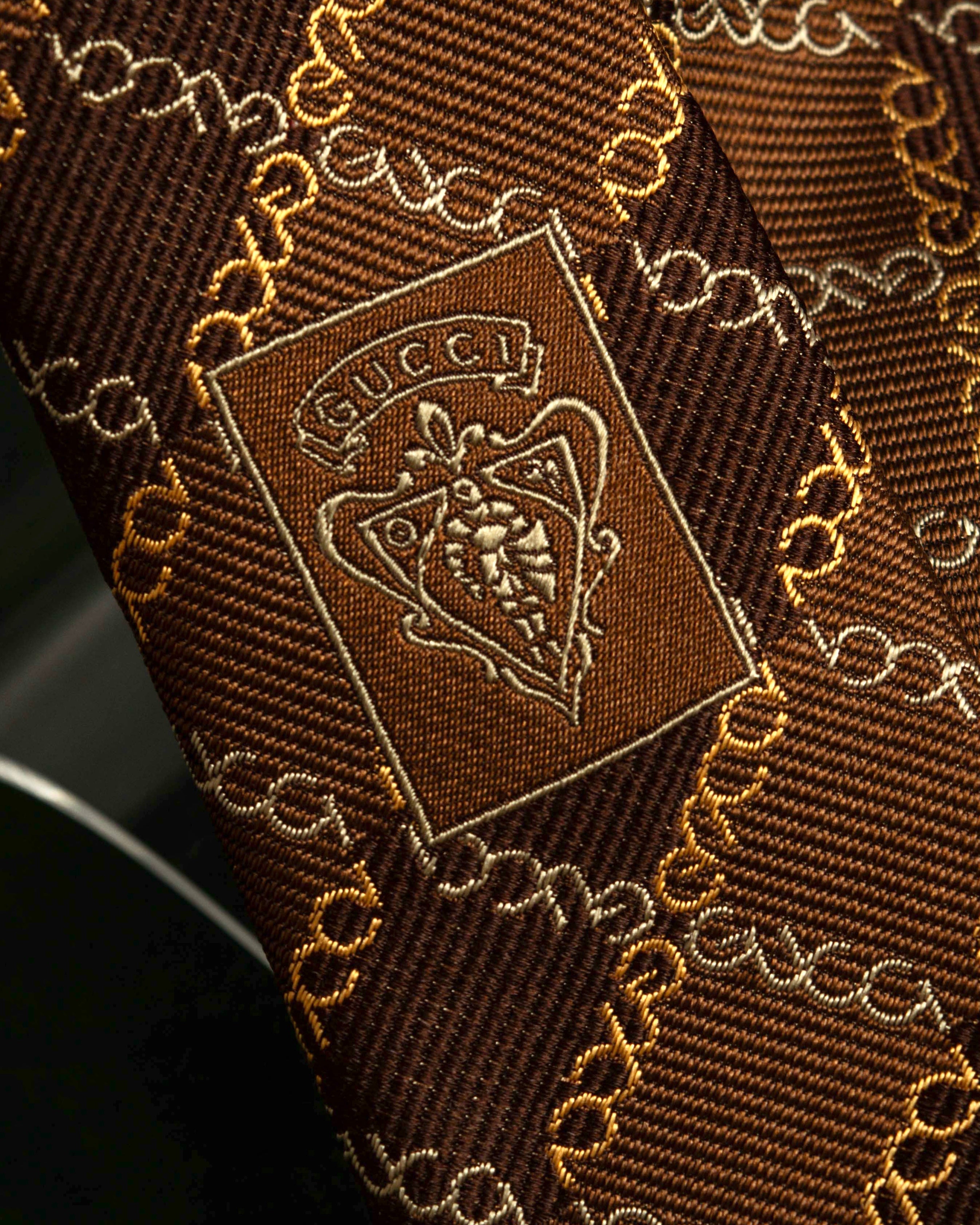 "GUCCI" Chain plaid design silk neck tie