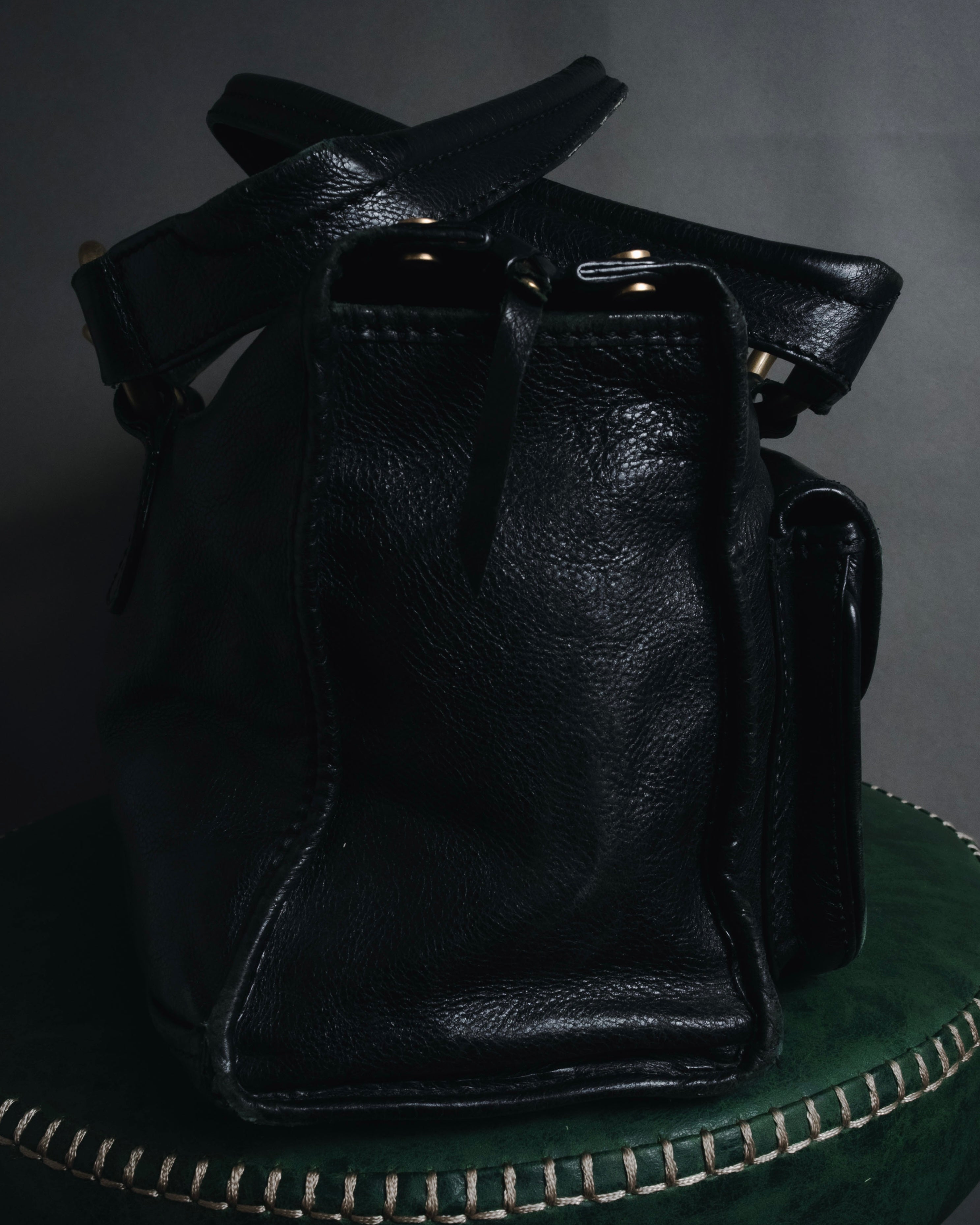 "CELINE" Leather double-pocket ring-hardware shoulder bag