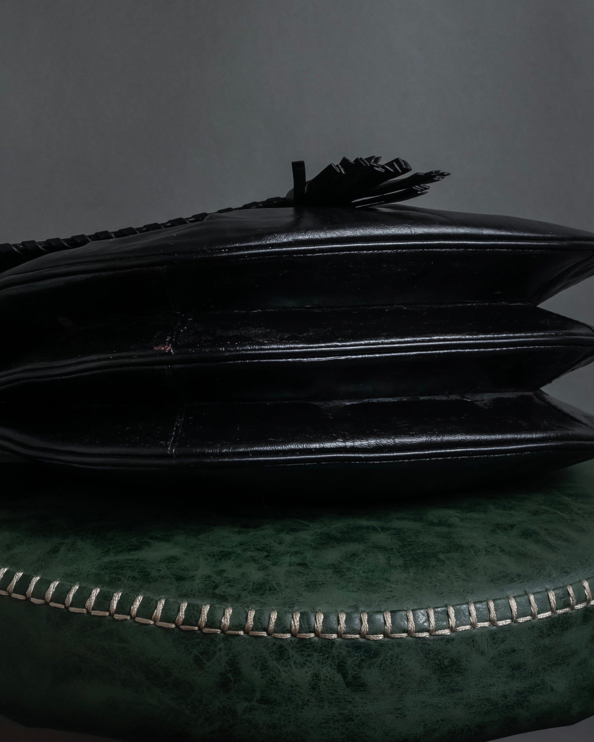 "YVES SAINT LAURENT" 80's-90's Logo engraved tassel detail bag