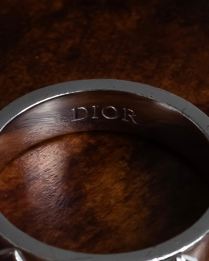"Christian Dior" CD logo engraved diamond motif silver ring
