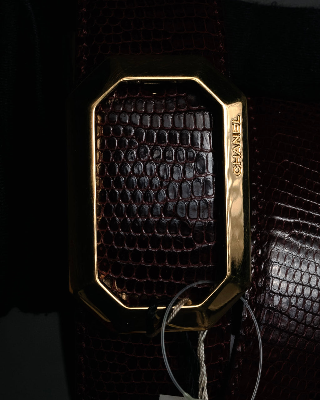 “CHANEL” 90’s Octagon buckle lizard leather belt