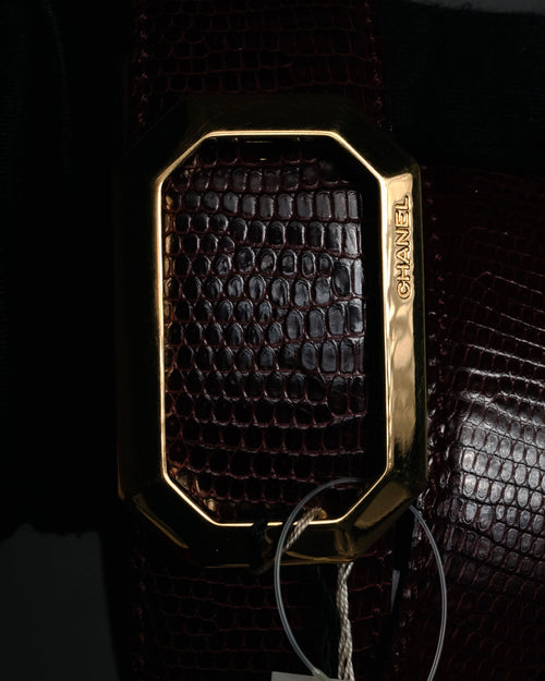 “CHANEL” 90’s Octagon buckle lizard leather belt