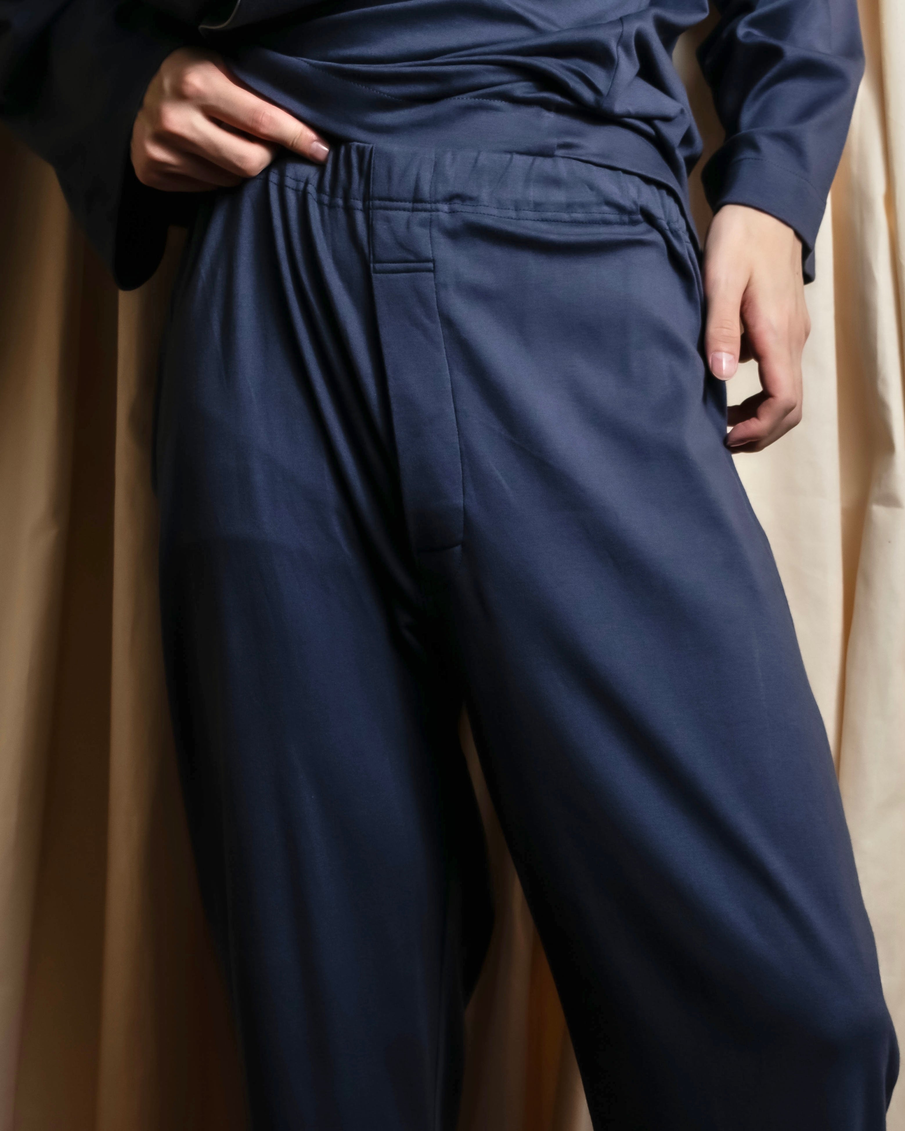 "CELINE" Piping design blue pajama set up