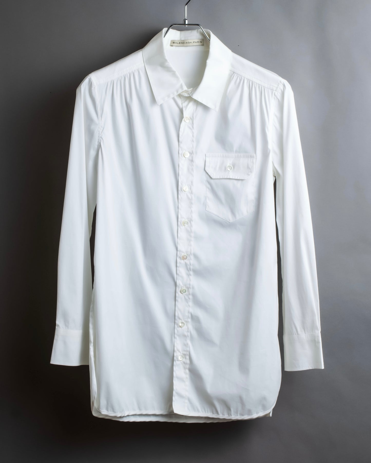 "BALENCIAGA" Gathered design box cut white shirt