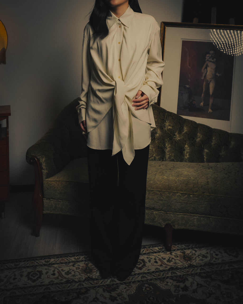 –SPECIAL– “LOEWE” 10’s-20’s Asymmetrically draped silk shirt