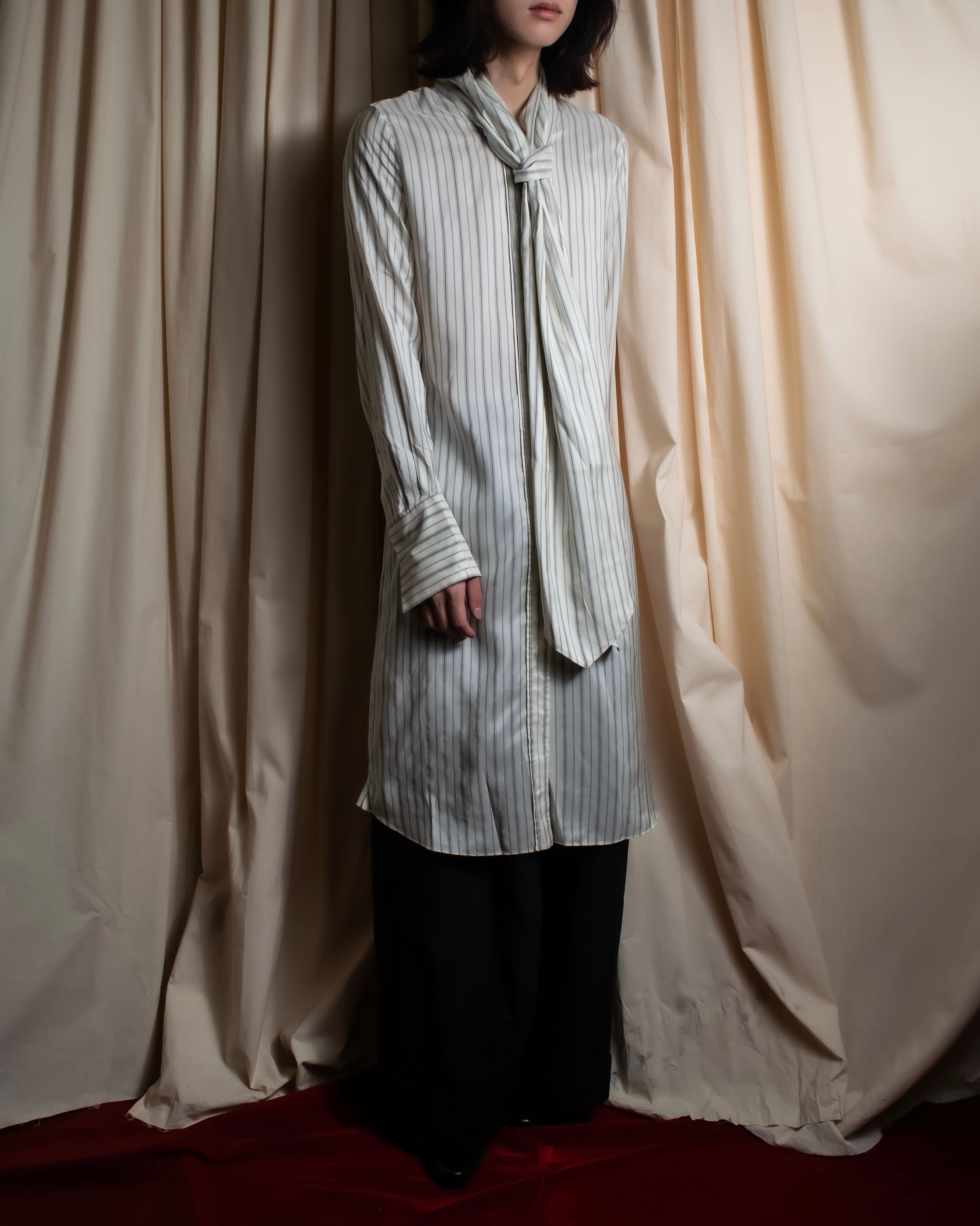 "MAISON MARGIELA" 16SS bowtie design striped long shirt