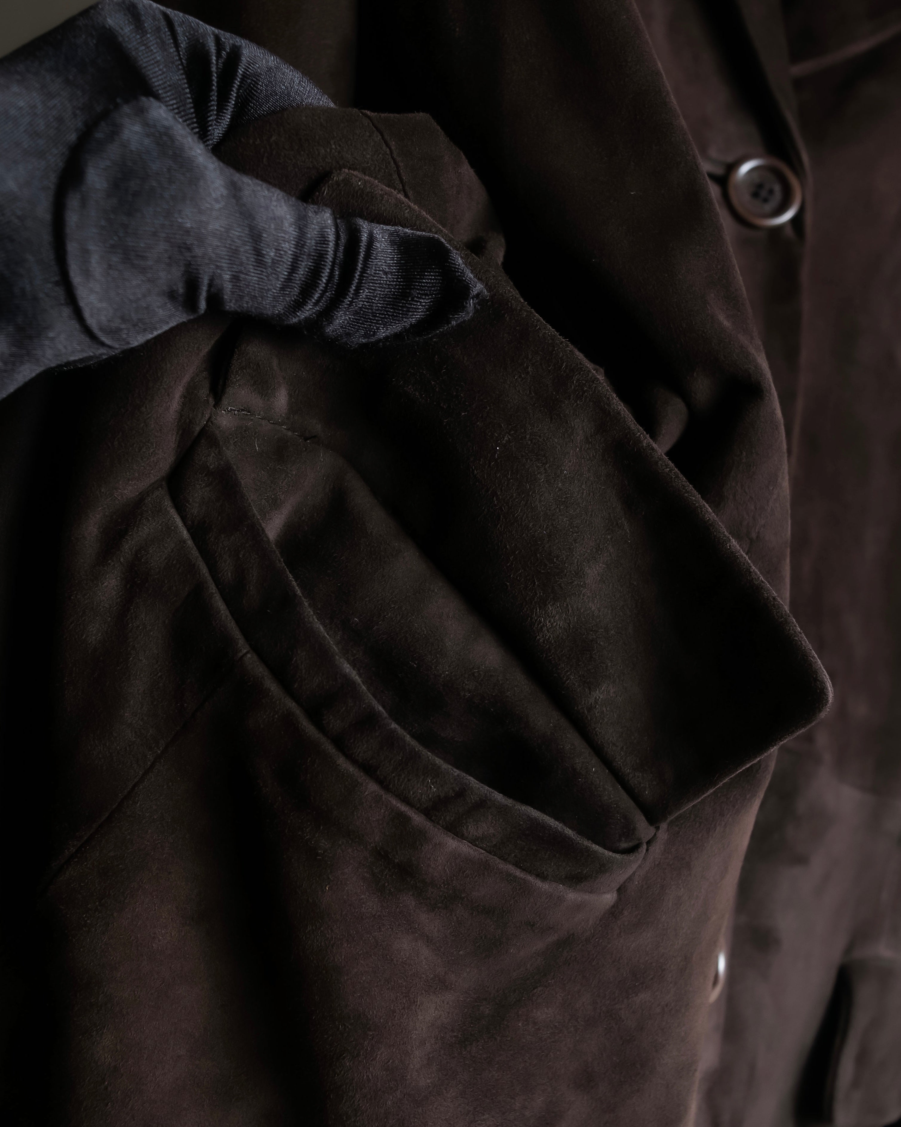 "LOEWE" 80's flowing line suede leather chester coat