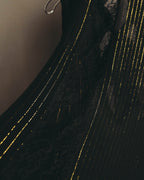 “PINKO” 2010’s Metallic striped lace georgette bow blouse