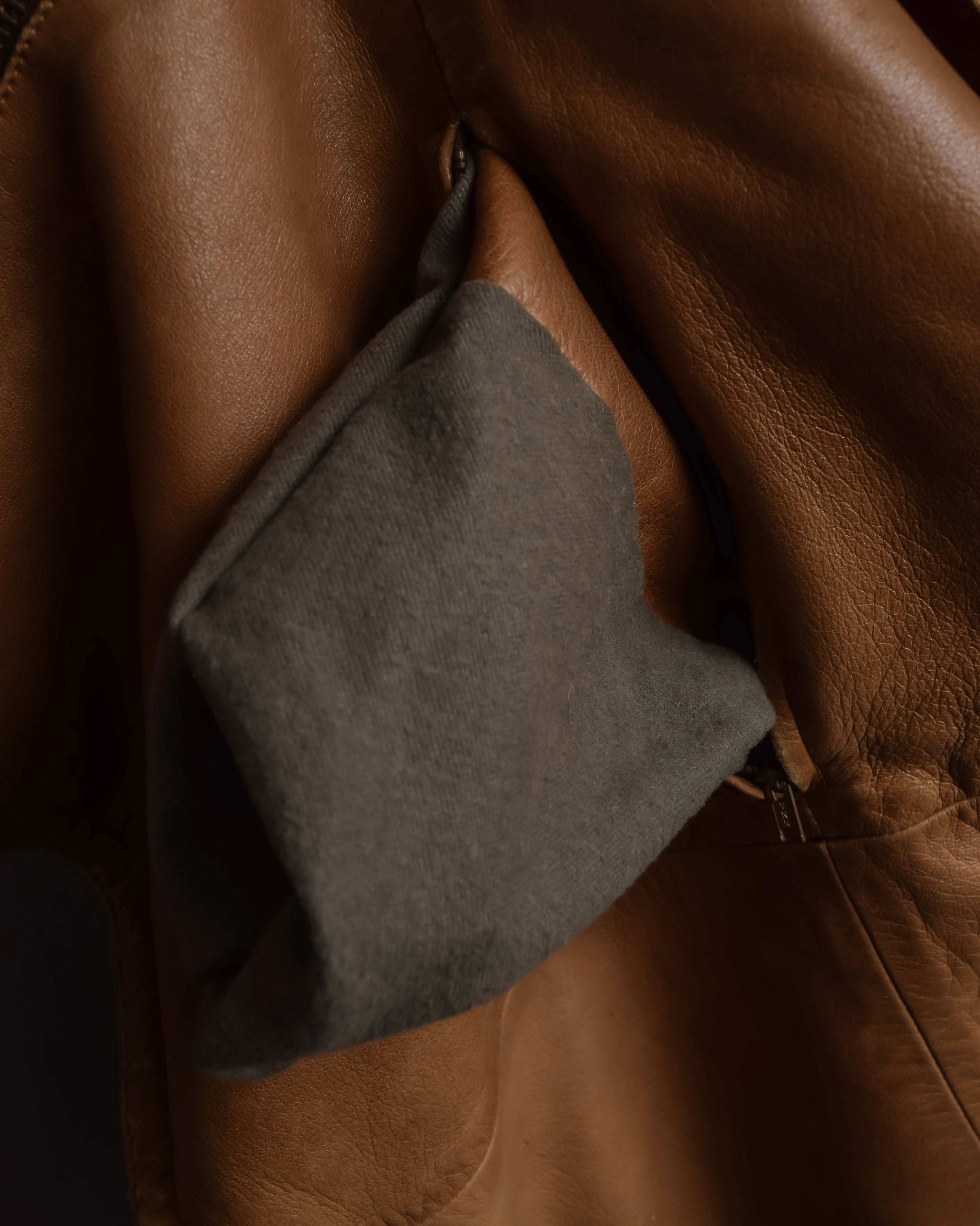 "LOEWE" 80-90's Vintage texture leather zip hoodie