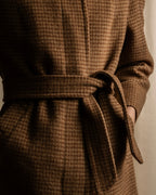 "BURBERRYS" Houndstooth pattern belted stand collar coat