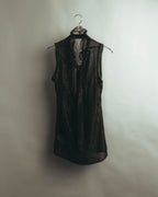 “PINKO” 2010’s Metallic striped lace georgette bow blouse