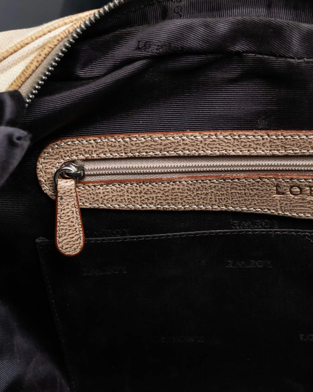 “LOEWE” Leather belted design bicolor handbag