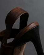 "CELINE" Layered belt detail leather heel sandals