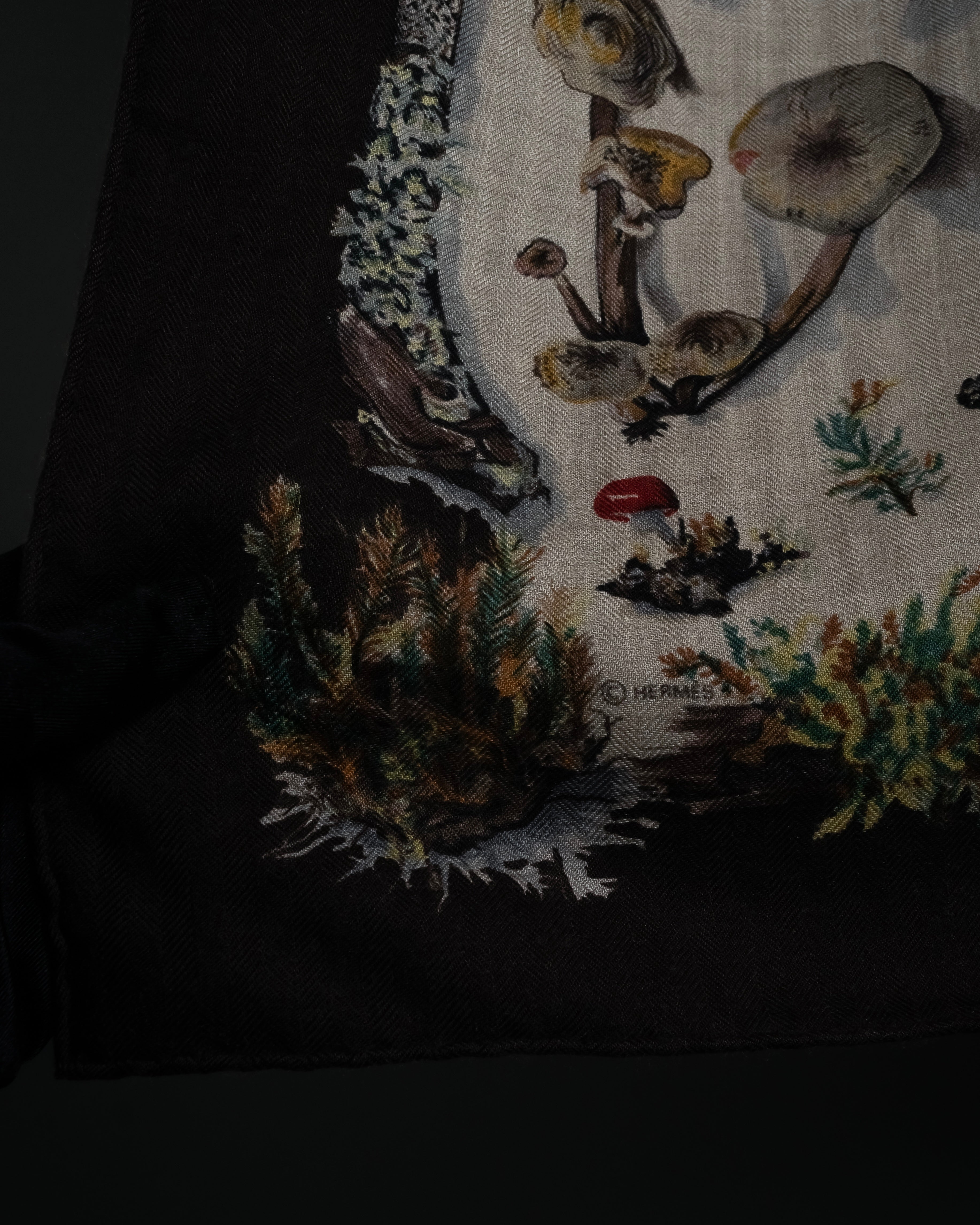 "HERMES" 80's Carré 90 Les Champignons II silk scarf