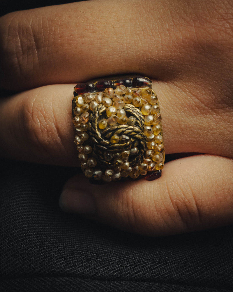 -SPECIAL- “CHANEL” 2000AW Glass pearl embellished CC statement ring