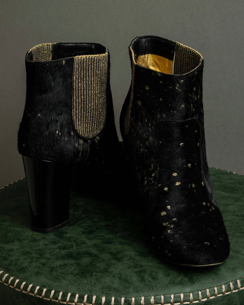 "CHANEL" Gold particle design pony leather heel boots