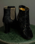 "CHANEL" Gold particle design pony leather heel boots