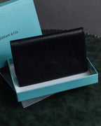 "Tiffany&Co" Logo engraved grained leather card holder