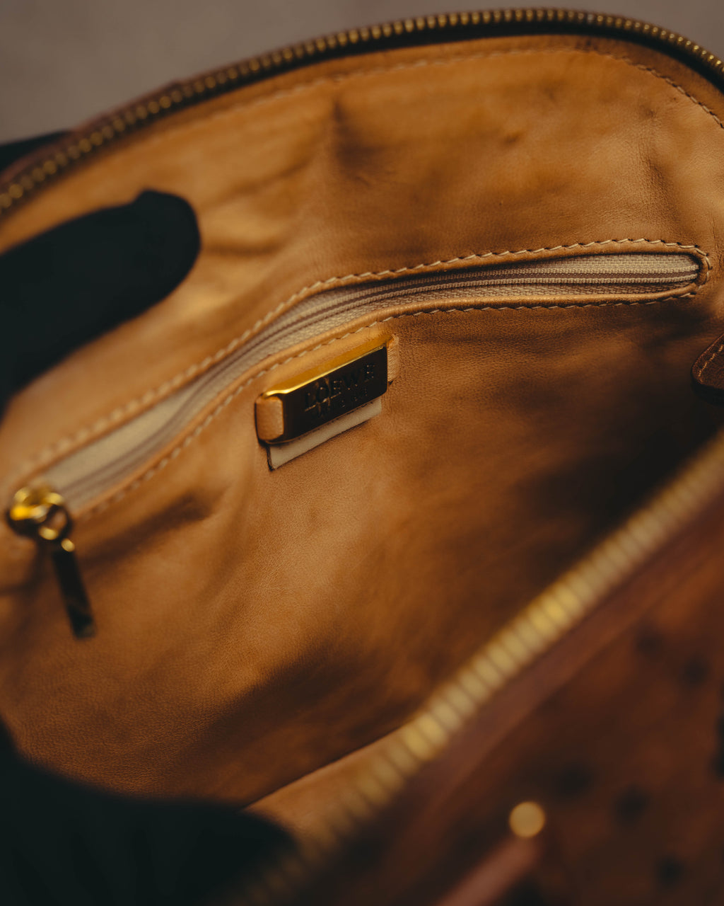 "LOEWE" 80's-90's Classic ostrich leather top handle handbag