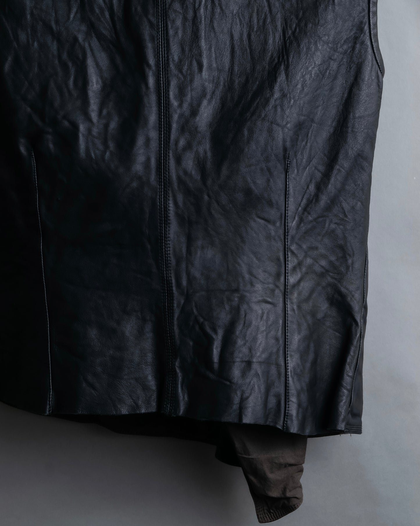 "Rick Owens" 100% lamb leather high neck sleeveless jacket