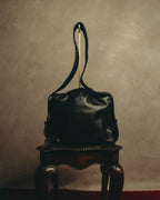 -SPECIAL- "Gucci" 80's Vintage tiger head leather draping shoulder bag with crest charm