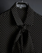 "Christian Dior PRETA PORTER" Ivory polka dot bow tie blouse