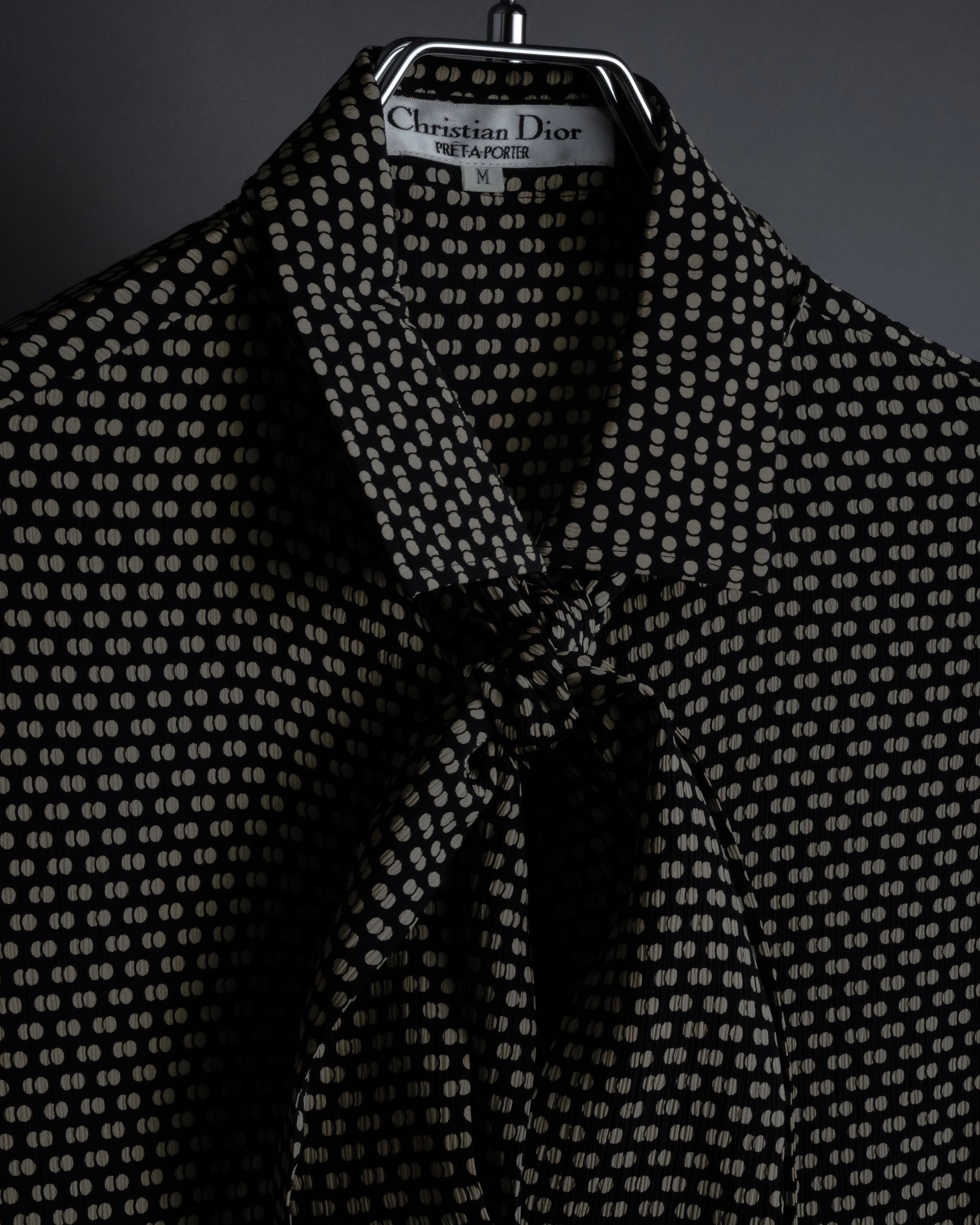 "Christian Dior PRETA PORTER" Ivory polka dot bow tie blouse