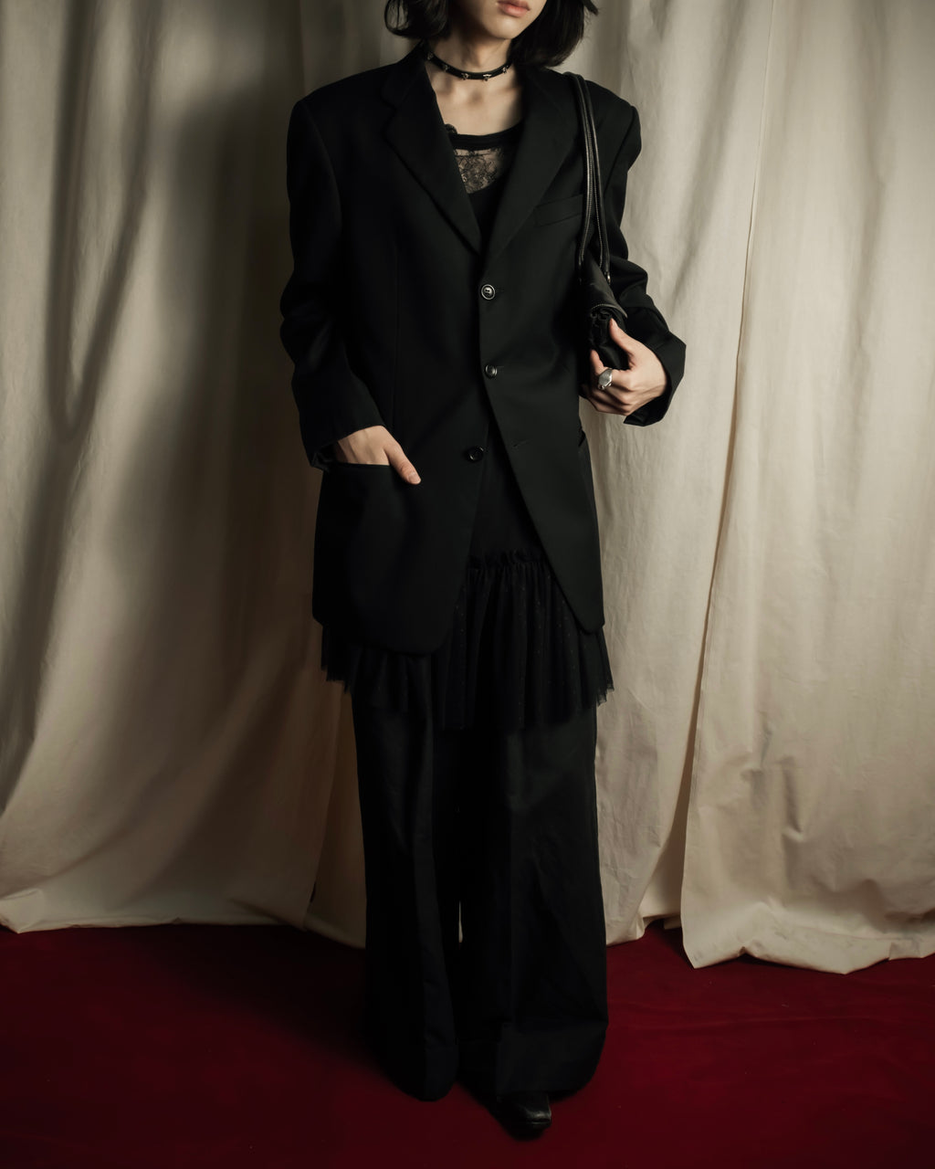 "RED VALENTINO" Distressed tulle skirt docking long pullover