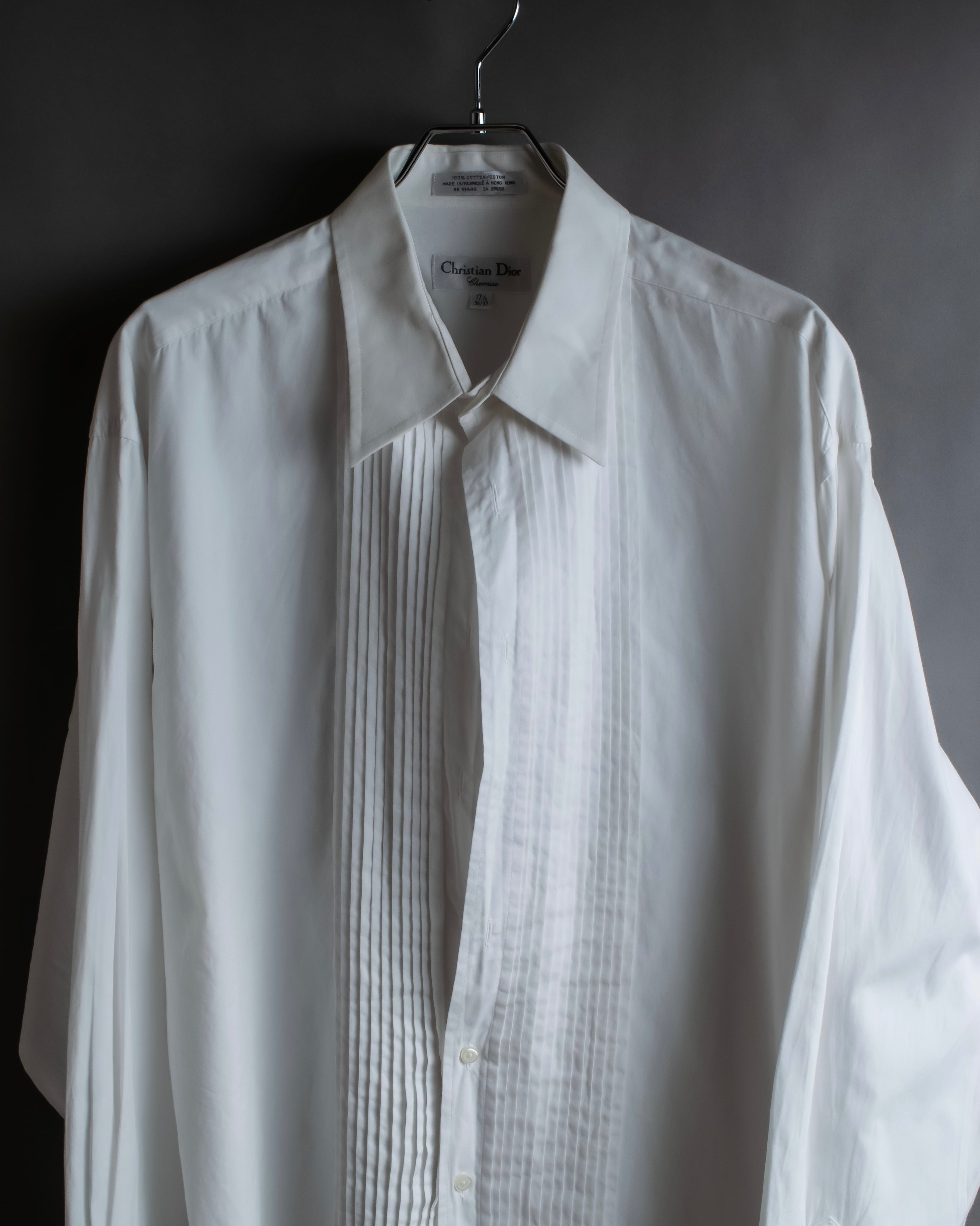 "Christian Dior" Pintuck design wide spread collar dress shirt
