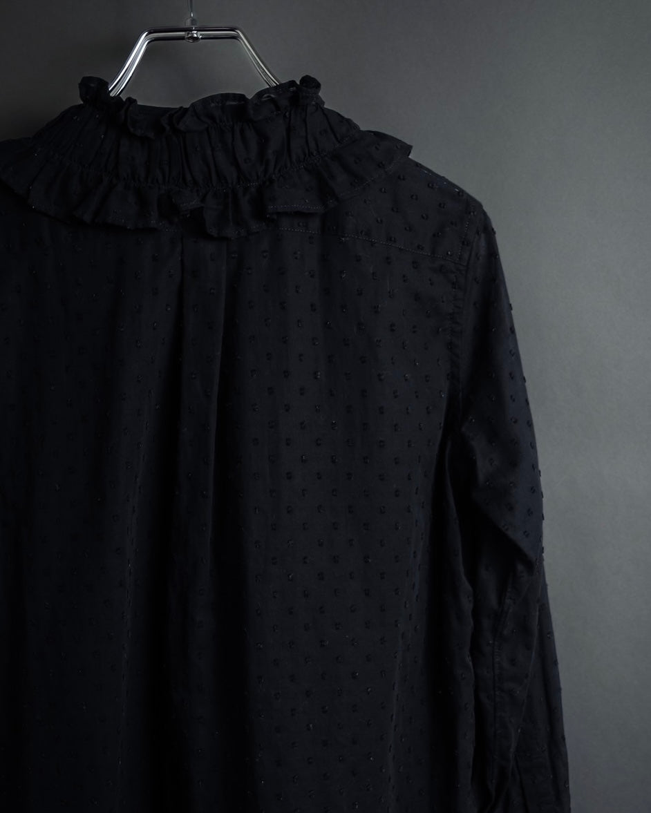 "tricot COMME des GARCONS"  80's Tiered ruffle design, dotted sheer blouse