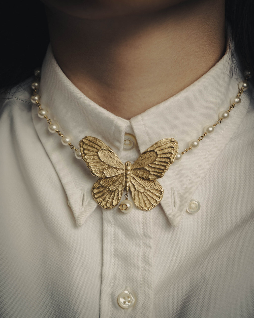 -SPECIAL- “Dior” 2023-24’s Sculpted butterfly pearl long necklace