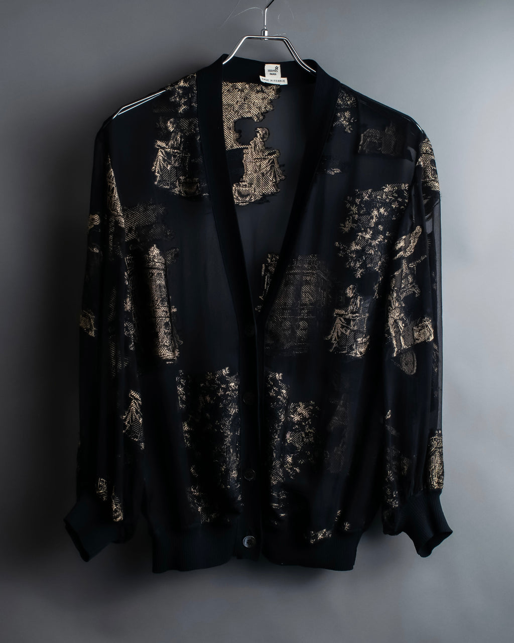 "HERMES" Embroidered design see through cardigan