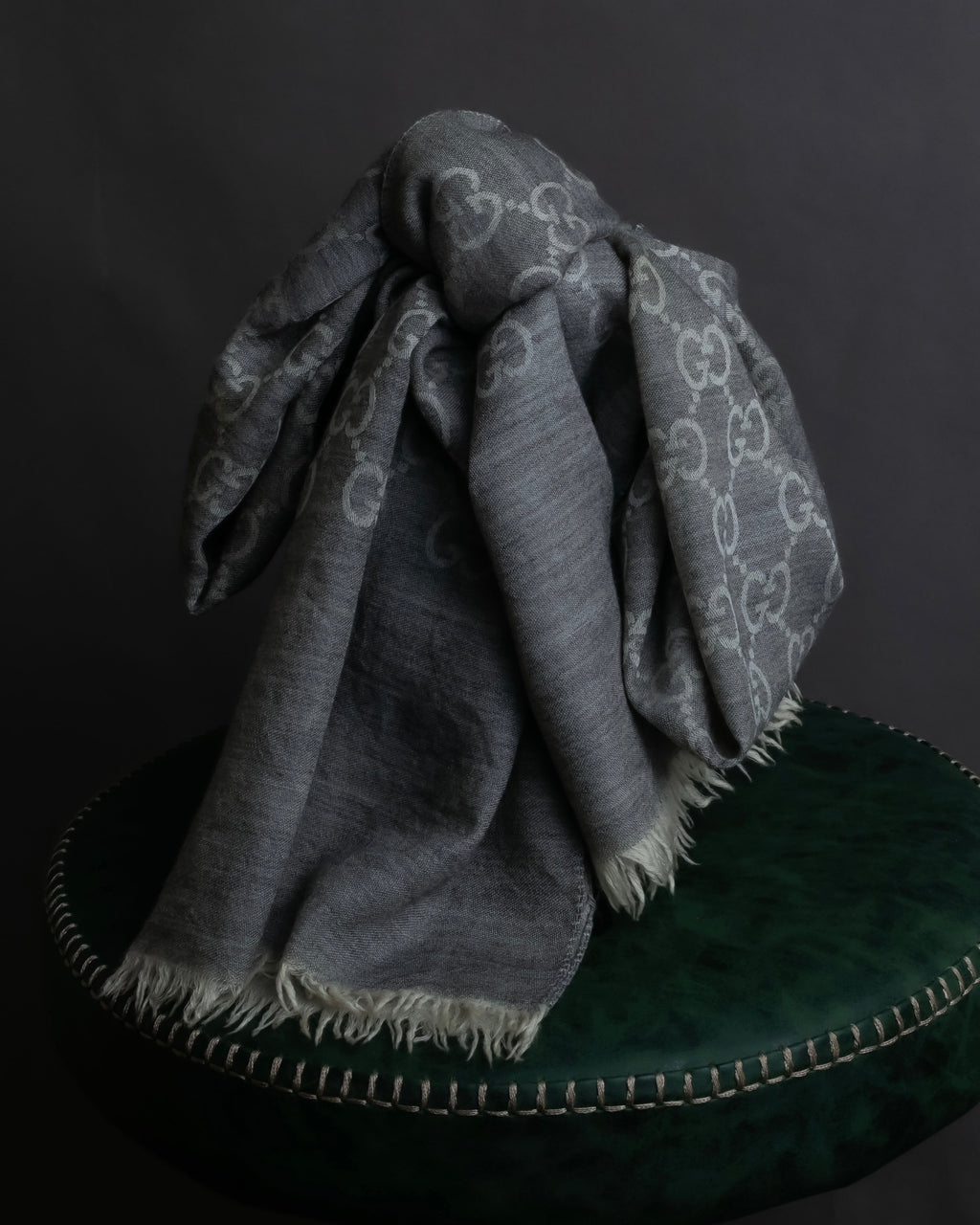 "GUCCI" GGpattern silk blend fringe stole