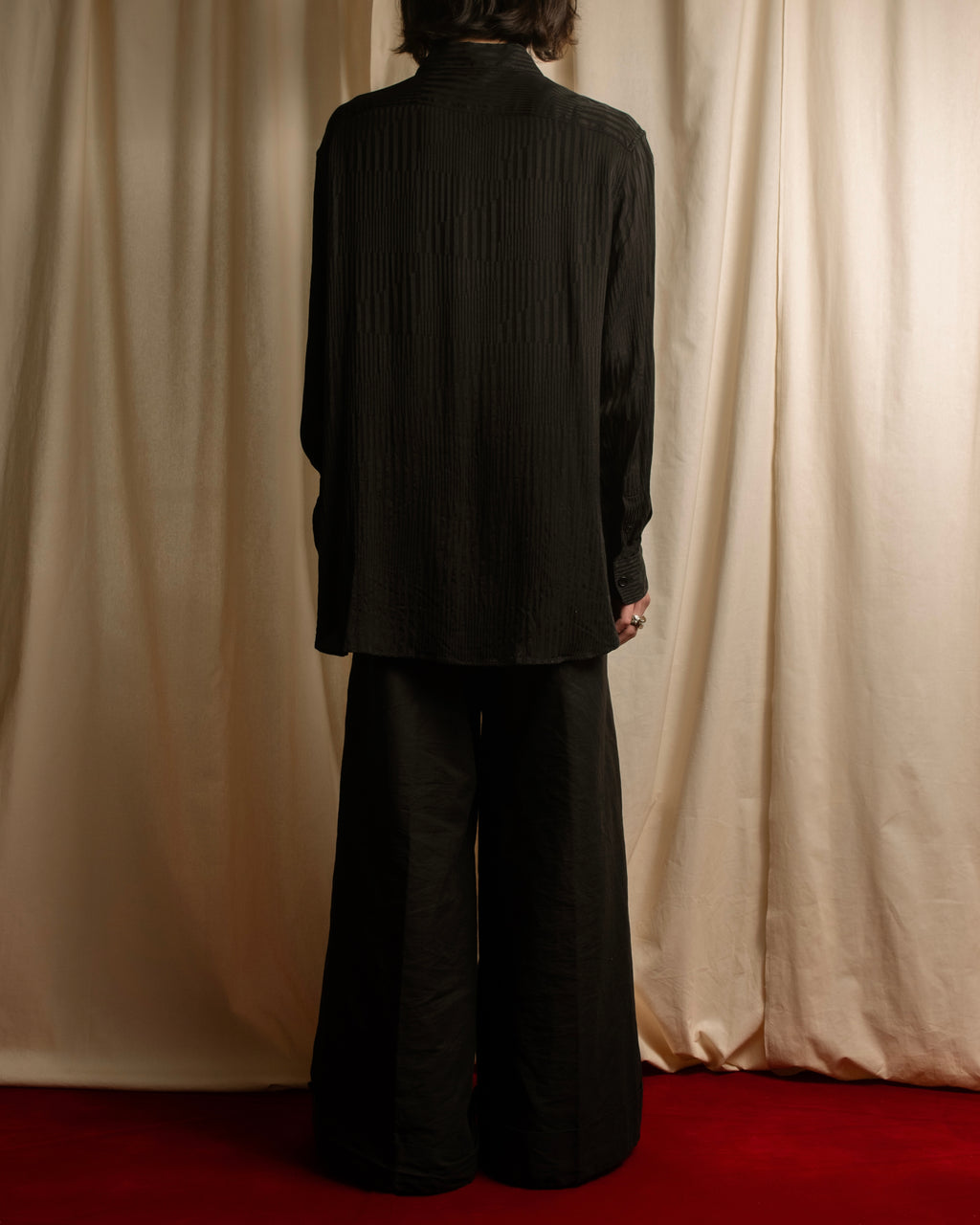 "Saint Laurent Paris" Jacquard pattern silk black shirt