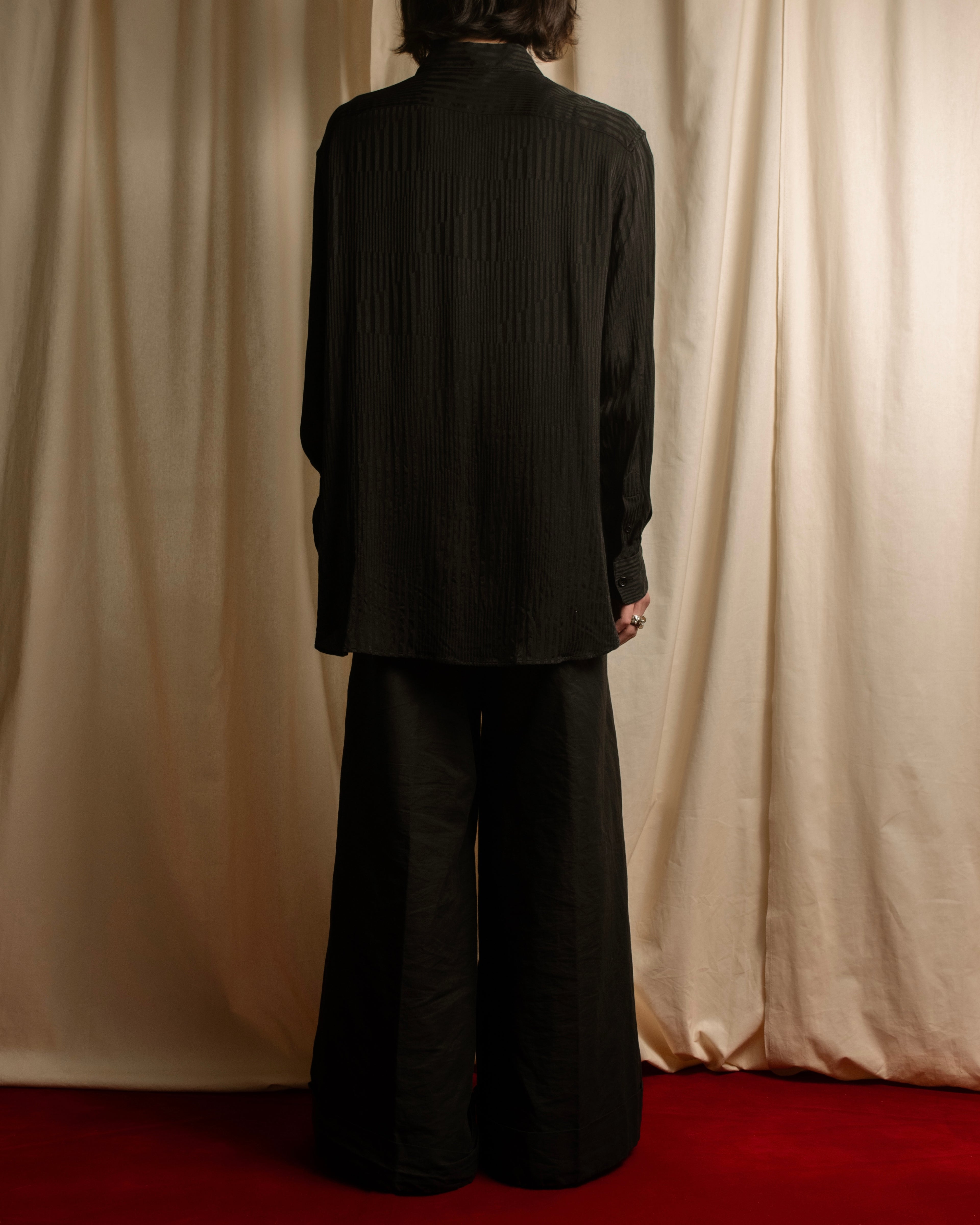 "Saint Laurent Paris" Jacquard pattern silk black shirt