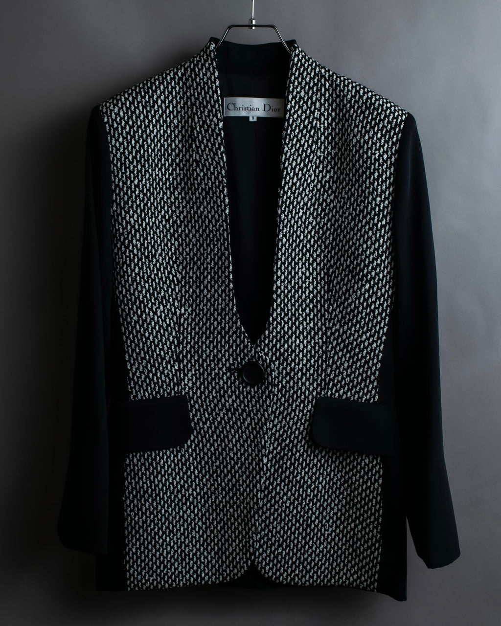 "Christian Dior" Jacquard switching design no-collar jacket